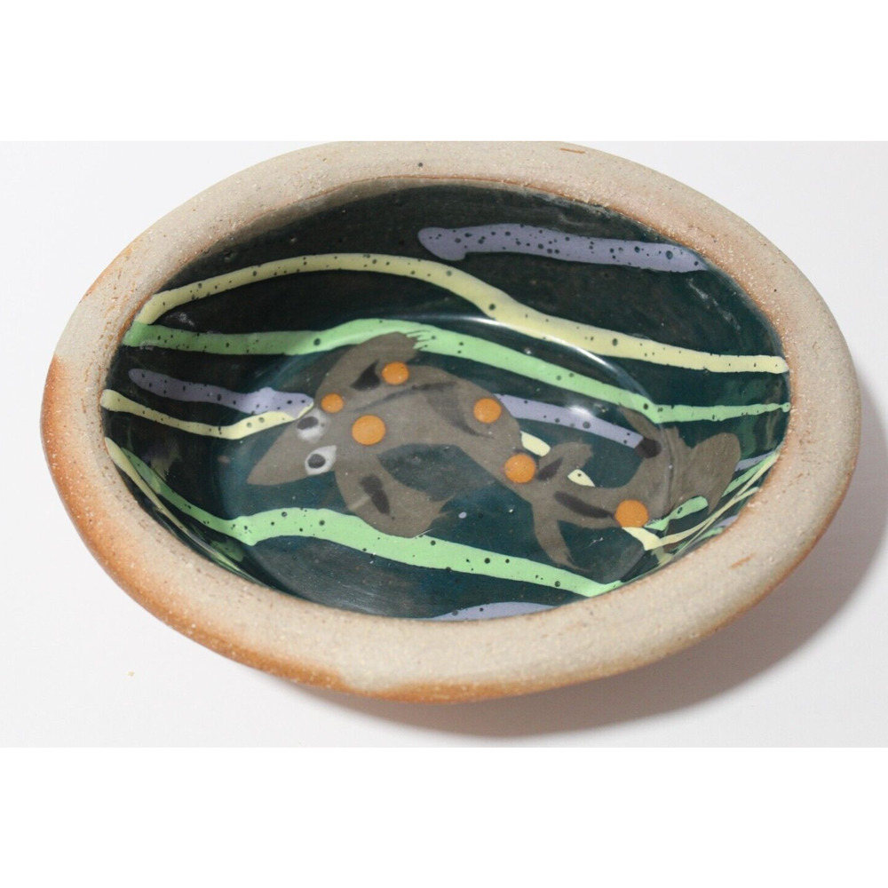 Studio Art Pottery Oval Bowl/Dish Fish Multicolor Glazed & Natural Clay - Marked